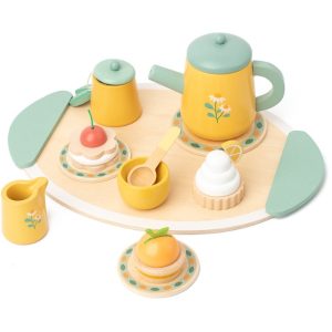Wooden Tea and Dessert Tray Set